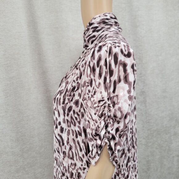 Maeve Anthropologie Pleated Animal Leopard Print Blouse Top Short Ruched Sleeves - Picture 6 of 13